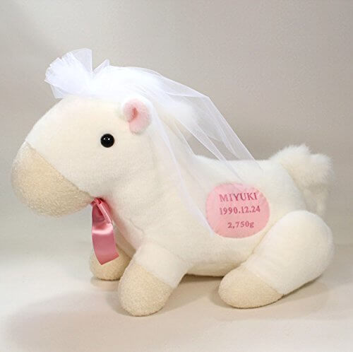 お馬さんの体重ぬいぐるみ（女の子　十二支午年）ピンクリボン・ベール付き完成品　生まれた時の体重で作る干支のウェイトドール,出産祝い,ぬいぐるみ,