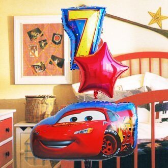 即日発送対応 誕生日 バルーンギフト【 Luckyナンバー カーズ マックィーン】ヘリウムガス入り3個12968 (数字3),カーズ,グッズ,