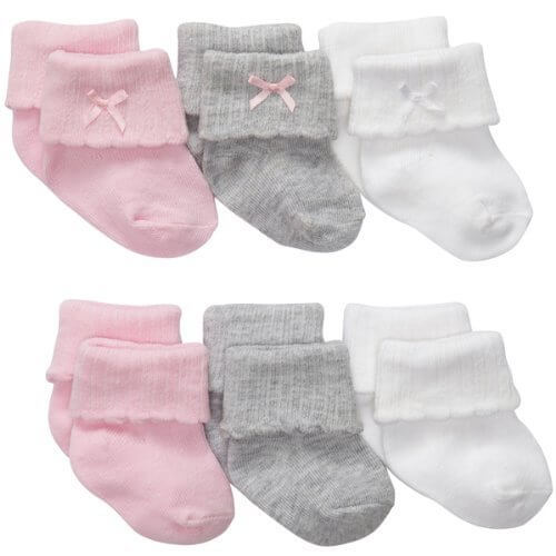 カーターズ（Carter's）靴下6枚セット【2014年】【プリティ無地】女の子用プリティな3色無地ソックス6枚組セット 12-24months 12-24ヵ月用　ピンク靴下,出産祝いギフト,子供ベビーキッズ服,グレー,くつした,白ソックス【並行輸入】,出産祝い,靴下,