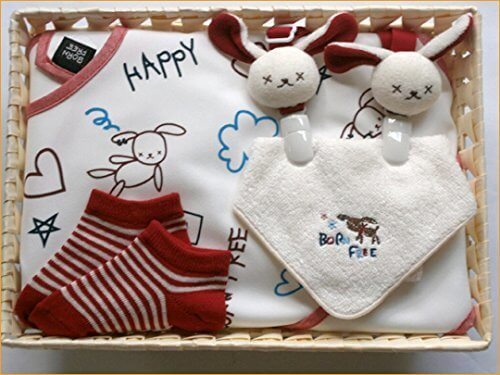 ベビーギフトセット　通販　贈り物　スタイクリップ　お食事エプロン　ガラガラ　タオル、ベビー服ギフトセット　３５＝日本製のビセラの詰め合わせ＝お手ごろなお値段でこの内容＝出産祝いやギフトにもどうぞ (赤),出産祝い,靴下,