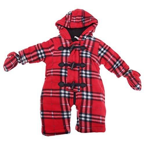 ベビー・赤ちゃん用 タータンチェック ダッフルコート風 フードつきボディースーツ 長袖ロンパース カバーオール オールインワン つなぎ 冬 (6-9ヶ月) (レッド),ベビー,アウター,