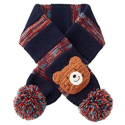 ミキハウスホットビスケッツ(mikihouse hotbiscuits) 編みモチーフ付きぼん天ボーダーマフラー 紺（03）,子ども,マフラー,