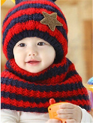 Candykids お出かけ お散歩 赤ずきん 風 帽子 ニット マフラー セット 男の子 女の子 兼用 防寒 防風 アウター ベビー キッズ 赤ちゃん 幼児 子供 服 ギフト 帽子 キャップ (レッド),子ども,マフラー,