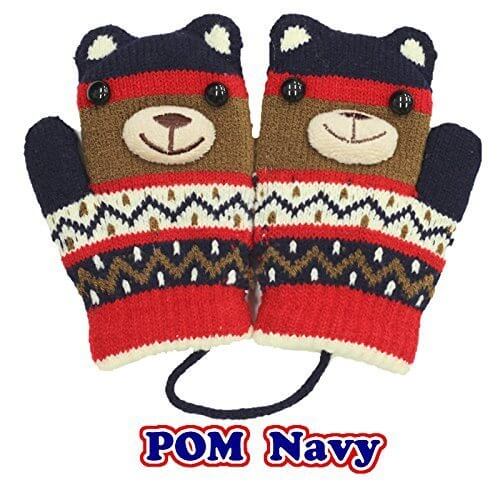 キッズ ひも付きミトン型グローブ6色 POM&MIMIE ワンサイズ,POM (Navy),キッズ,手袋,