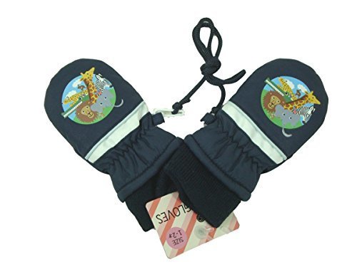 手袋 男の子 動物柄プリント ミトン 裏フリース ネイビー◇3-4才,キッズ,手袋,