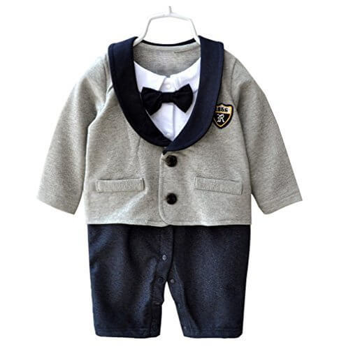 Goodparty ベビー フォーマル スーツ ロンパース 蝶ネクタイ付き お宮参り 結婚式 七五三 カバーオール (60cm, グレー),キッズ,ネクタイ,
