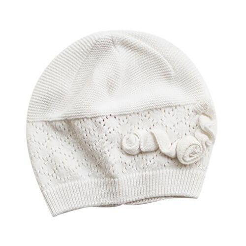 EOZY 可愛い ベビーハット ニット帽子 子供用 純色 透かし彫り 花飾り 新生児 赤ちゃんキャップ キッズ帽子 秋冬 カジュアル 女の子 子ども ホワイト S,ベビー,ニット帽,