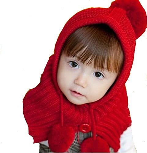 京都おかげさまで 選べるカラー 赤ずきんちゃん風 ニット帽 ポンチョ ベビー ＆ キッズ 用 (レッド),ベビー,ニット帽,