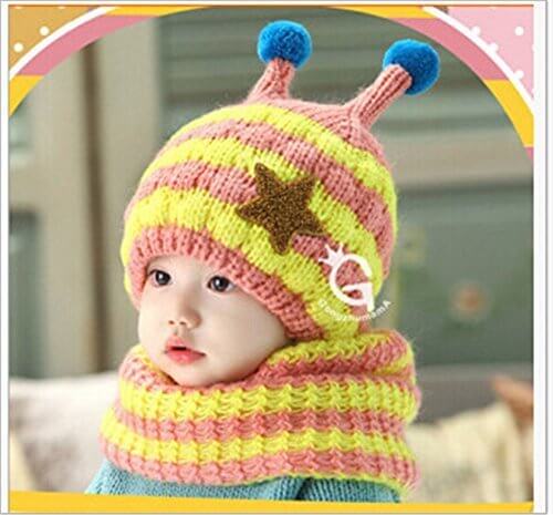 Candykids お出かけ お散歩 赤ずきん 風 帽子 ニット マフラー セット 男の子 女の子 兼用 防寒 防風 アウター ベビー キッズ 赤ちゃん 幼児 子供 服 ギフト 帽子 キャップ (イエロー),ベビー,ニット帽,