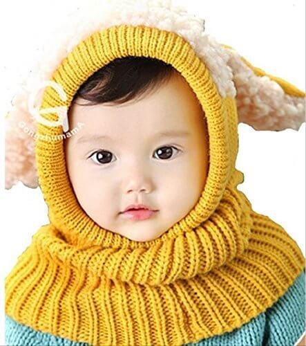【On Dolce】選べる5色 うさぎちゃん風 ニット帽 ニット帽子 ベビー キッズ 赤ちゃん 子 子供 用 かわいい 防寒 BN005 (イエロー),ベビー,ニット帽,