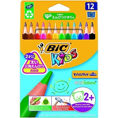 BIC KIDS 色鉛筆 12色 三角軸 鉛筆削り付 BKEVOTRI12E,色えんぴつ,