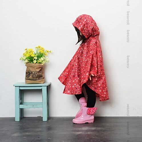EZOM 超軽量 かわいい キッズ レインコート 撥水加工 レインウェア ポンチョ かっぱ 子供 男女兼用 収納袋付き (L, レッド),ベビー,ポンチョ,