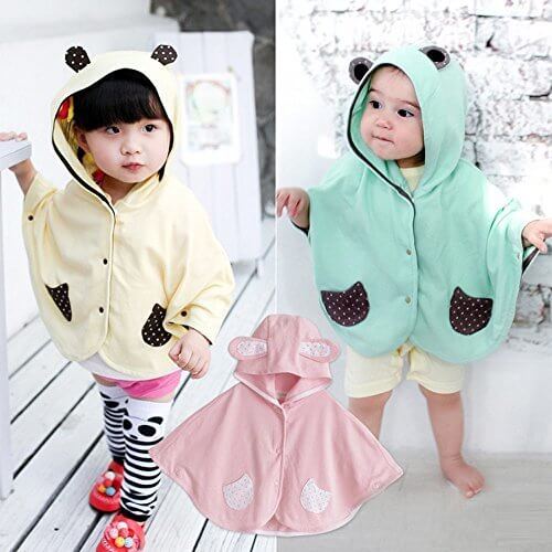 yusongirl 【ユソンガール】フード付きポンチョ アニマルマント/全３色/ ベビー 春夏 ポンチョ カーディガン UVカット　エアコン対策　出産祝い　子供用/男の子/女の子/かわいい/キッズ ベビー (ピンク),ベビー,ポンチョ,