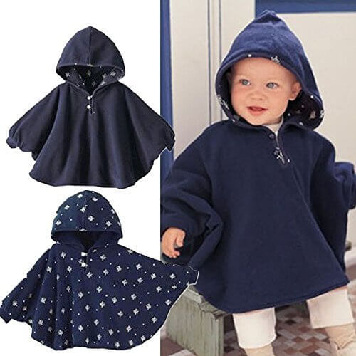 【Ani Mam Kids】リバーシブル フード 付き パーカー 男の子 女の子 兼用 キッズ ベビー 2Way ポンチョ (S(80～90), ネイビー×ネイビー),ベビー,ポンチョ,