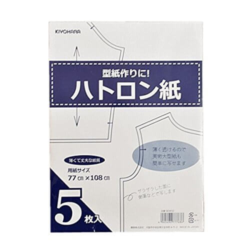 ハトロン紙　薄くて丈夫　大型型紙も写せます　７７×１０８ｃｍ　５枚入り　SEW０２,リボンゴム,作り方,