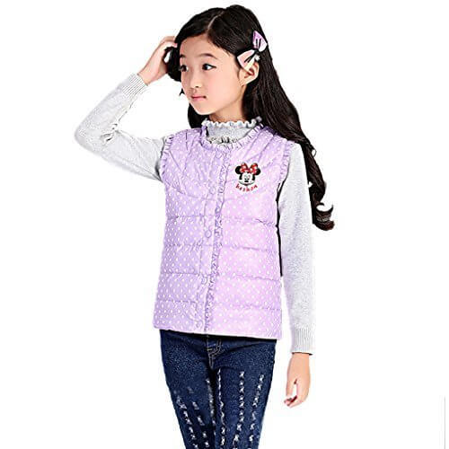 （Baoxinjp）女の子　ダウンジャンパー　ダウンジャケット　ベスト　袖なし　女児　キッズ　人気　ファッション　中綿　防寒 　ガールズベスト　冬　パープル　L,ダウンべスト,キッズ,