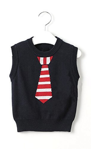 (エーケー) AK Style ベビー キッズ だまし絵 ネクタイ 丸首 ニット ベスト 正装 フォーマル 男の子 ボーイズ 子供服 151123-3(ネイビー-100),ベビー,ベスト,