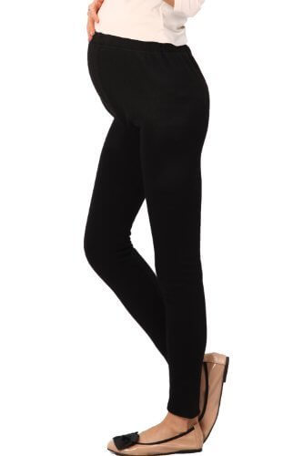 Sweet Mommy あったかマイクロボア ふんわり裏起毛 すっきり美脚ライン ストレッチ素材 柔らかボア 冬定番 マタニティレギンス マタニティ スパッツ ウエストゴム アジャスター調節可／F／ブラック,マタニティ,パンツ,