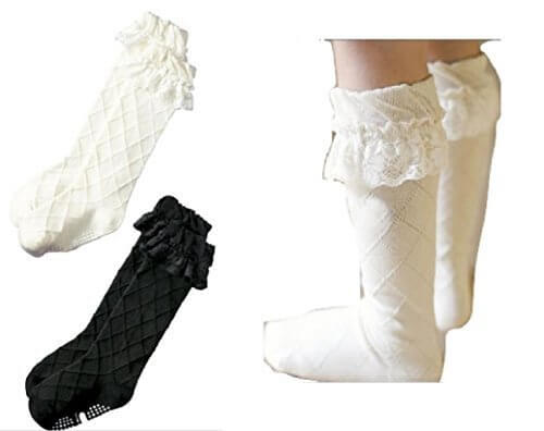 レース 付 ハイソックス 格子柄 2足セット ガールズ 女の子 子供用 フォーマル 外出 お出かけ 入学式 卒業式 冠婚葬祭 かわいい ( 白、黒13~s),キッズ,ハイソックス,