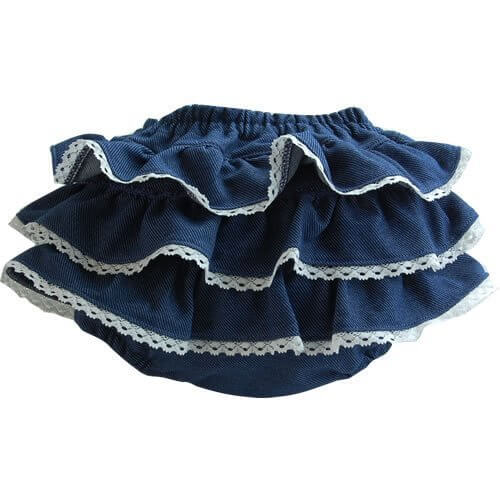 CHIP＆CHERRY デニムレース3段フリフリブルマ デニム 60-80cm,デニム,生地,