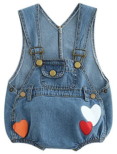 (コ-ランド) Co-land ベビー服 ロンパース 赤ちゃん カバーオール 新生児 サロペット デニム ショート丈 ジーンズ ハート柄 つなぎ服 女の子 可愛い ライト 90,デニム,生地,