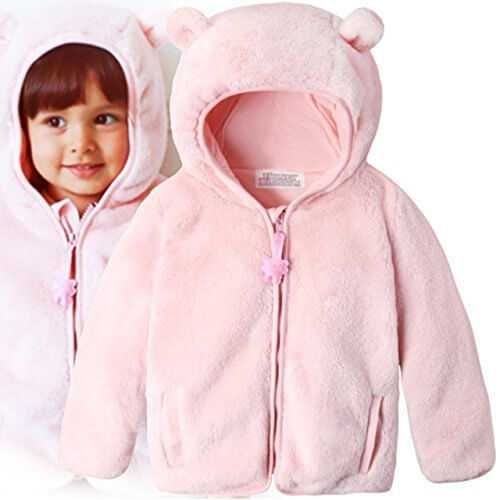 (ハニーブロッサム) HONEY BLOSSOM あったか 可愛い ベビー アウター 【 フリース ジップアップ パーカ 】 キュート くま 耳付き ふんわり 柔らか 綿 裏地 フーディ ジャケット m213 pink 80,ベビー,パーカー,