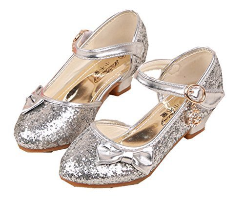 GoGokids 子供靴 女の子 ガールズ キッズシューズ フォーマル パンプス 子供フォーマル靴　フラワーガールズ シューズ 女の子 子供靴シューズ発表会 結婚式 入学式 入園式 子供スーツやドレスと合わせて (シルバー),キッズサンダル,女の子,