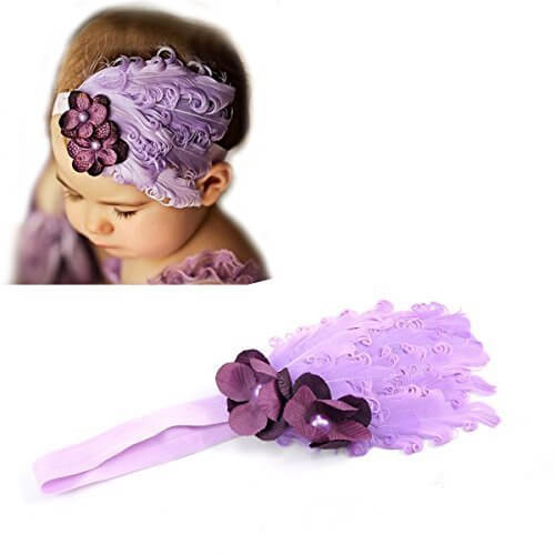 Housweetyパープルベビー　キッズ 赤ちゃん　カチューシャ　ヘアアクセサリー　ヘアバンド ヘッドバンド フラワー 花　羽　髪飾り 子供服 出産祝い 結婚式 プレゼント ギフト 伸縮性がある 　かわいい　ホットピンク （3ヶ月～大人）,ベビー,カチューシャ,