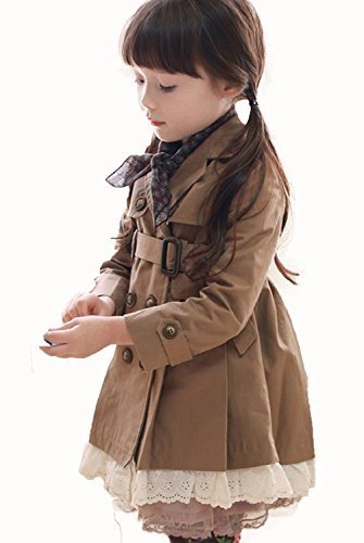 (ベルク)VELUC キッズ アウター フリル オータム トレンチコート おしゃれ きれいめ Aライン 大きいサイズ ひざ丈 フレアー ミモレ マキシ丈 スカート 花柄 親子 お揃い 韓国子供服 男の子 女の子 110/120/130/140 ~　オリジナルメッセージカードセット　~ (120, ベージュ),キッズ,トレンチコート,