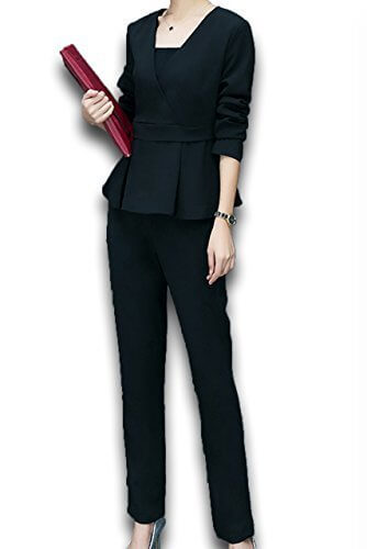 (リリカルズ)LILICALS レディース セットアップ パンツスーツ 2点セット スタイリッシュなペプラムトップス オフィスカジュアルに！ (ブラック,M),入園式,ママ,おしゃれ