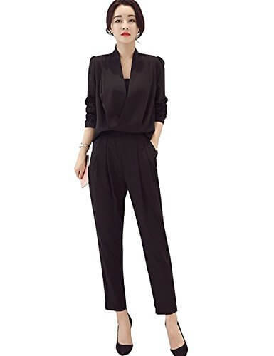 パンツドレス 結婚式 オールインワン レディース パーティードレス フォーマル スーツ オーバーオール 無地 Vネック セットアップ 黒 S,入園式,ママ,おしゃれ