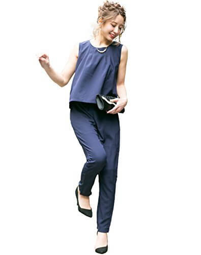 L.B.C レディース セットアップ パンツ ドレス オールインワン フォーマル パーティー 結婚式 二次会 A-006　 (M, 紺),入園式,ママ,おしゃれ