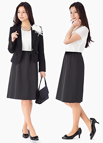 (スーリール) Sourire ドビードットワンピース付ファンシースーツ3点セット 入学式 スーツ ママ 卒業式 母 卒園式 入園式 七五三 レディース セレモニースーツ 大きいサイズ お宮参り ワンピース 714130 ブラック　11号,入園式,ママ,おしゃれ