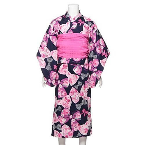 リボン柄浴衣 紺 130,浴衣,甚平,子ども