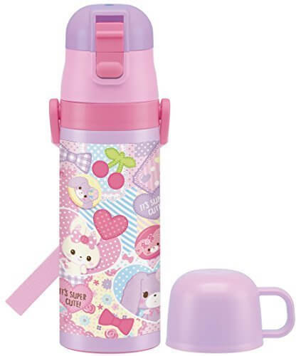 超軽量 2WAY ステンレスボトル 水筒 コップ付き 470ml 保温 保冷 ぼんぼんりぼん パッチワーク SKDC4,ステンレス水筒,キッズ,