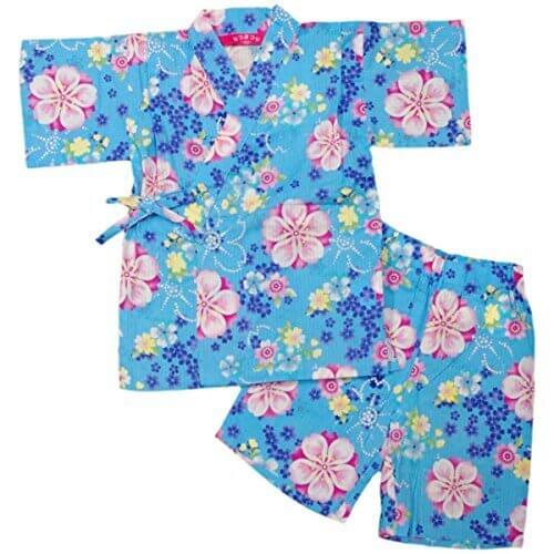 桜柄|和柄|ガールズ|キッズ|浴衣|甚平[なつまつり]キッズ甚平|甚平上下セット|綿100％|女の子|女児|ガールズ 130cm サックス,夏,外出,甚平