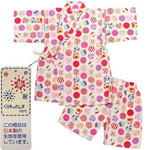 ガールズキッズ浴衣|甚平[くろわっさんす べべ]キッズ甚平|上下セット|まり柄|和柄(日本製生地)綿100％|女の子|女児用|子供用甚平 110cm ホワイト,夏,外出,甚平