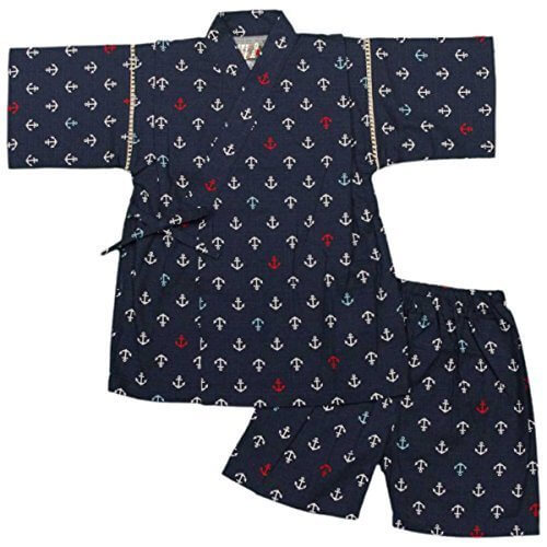 ボーイズ|キッズ|浴衣|甚平[くろわっさんす べべ]男の子キッズ甚平|甚平上下セット|マリン|いかり柄|日本製生地|男児|子供用甚平 130cm ネイビー,夏,外出,甚平