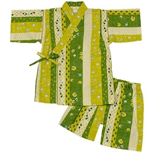 ボーイズ|キッズ|浴衣|甚平[くろわっさんす べべ]男の子キッズ甚平|甚平上下セット|かえる柄|和柄|日本製生地|男児|子供用甚平 120cm グリーン,夏,外出,甚平