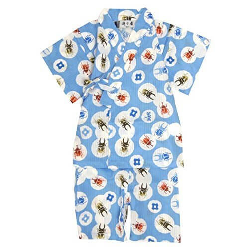 甚平 ベビー 男の子 綿100% 昆虫水玉柄 じんべい スーツ上下 祭 子供甚平 サックス 95cm,男の子,甚平,