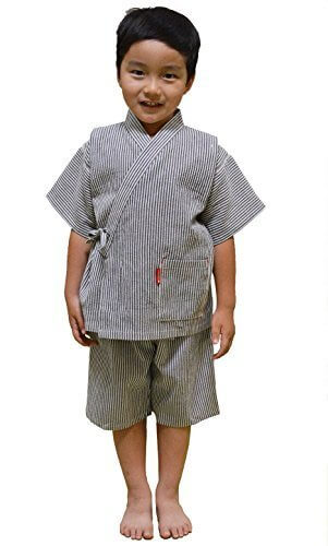 日本製 綿の郷 ヒッコリー柄ちぢみ織カジュアル甚平,男の子,甚平,