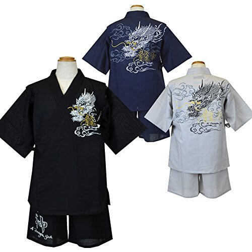 子供 キッズ 甚平 降り龍柄 平織り甚平 パジャマ 七夕 夏祭り じんべい ドラゴン甚平 花火 大会 110cm グレー,男の子,甚平,