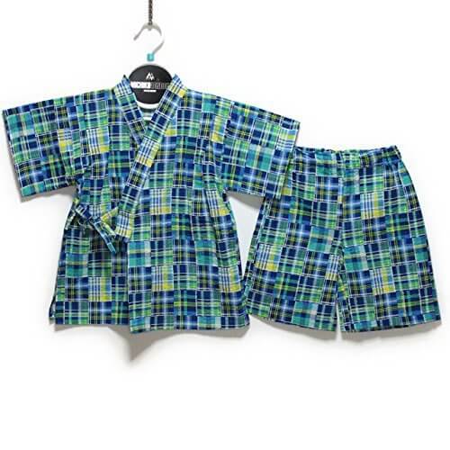 男の子 甚平 MICHIKO LONDON 上下セット 3530-5429 格子水黄 100cm,男の子,甚平,