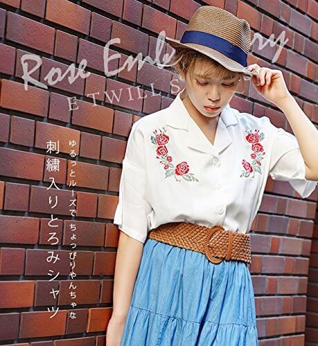 （イーザッカマニアストアーズ）e-zakkamania stores ローズエンブロイダリー とろみシャツ Mサイズ ブラック,刺繍,トップス,