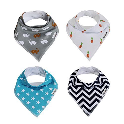 Mittagong ４枚セット　ユニセックス　ベビー　バンダナ　スタイ　よだれかけ　ビブ　スナップボタン　コットン ブルー,出産祝い,スタイ,