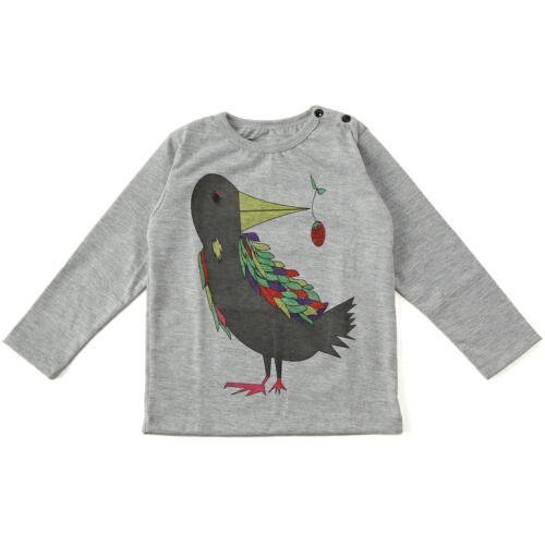 Mademoiselle papillon 長袖Tシャツ バード【ミスティグレーsize:90】,キッズ,Tシャツ,