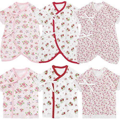 (チャックル) chuckle お花柄&イチゴ柄新生児肌着6枚セット【通年素材】【コンビ肌着・短肌着】 ピンク 50-60cm P6022E-00-20,新生児肌着セット,