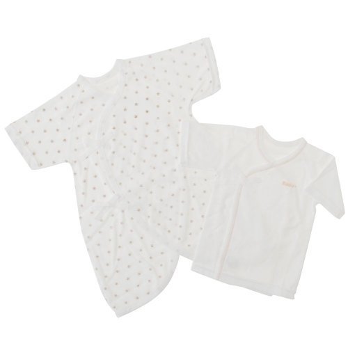 【日本製】パイル地新生児短肌着＆コンビ肌着セット (ベージュ),新生児肌着セット,