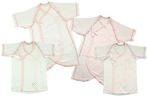 ベビーストーリー 日本製 立体裁断 新生児肌着4点セット 水玉&無地 メルマ加工フライス 50-60cm ピンク EF1400-4,新生児肌着セット,