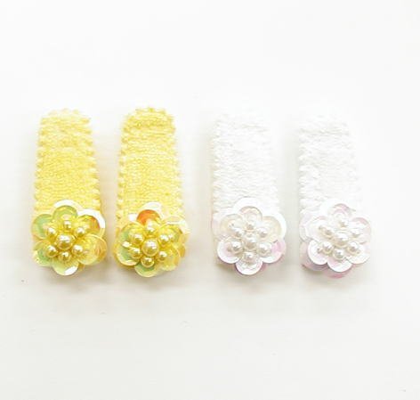 ベビー マジックテープ スパンコール フラワー パッチンどめ セット (白・イエロー ),ベビー,ヘアアクセサリー,